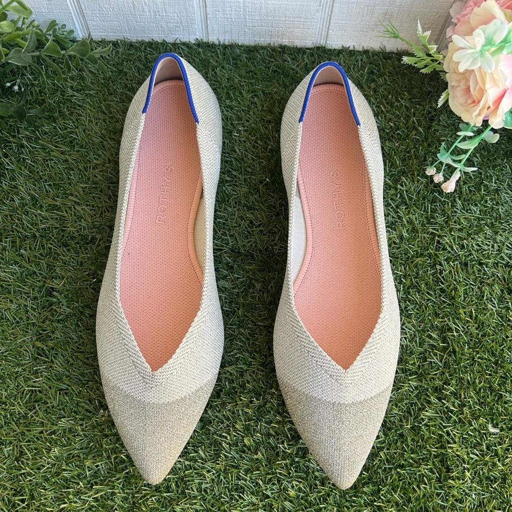 ROTHY'S The Point II Point Diamond Metallic Wedding Flats Cream Platinum Sz 13